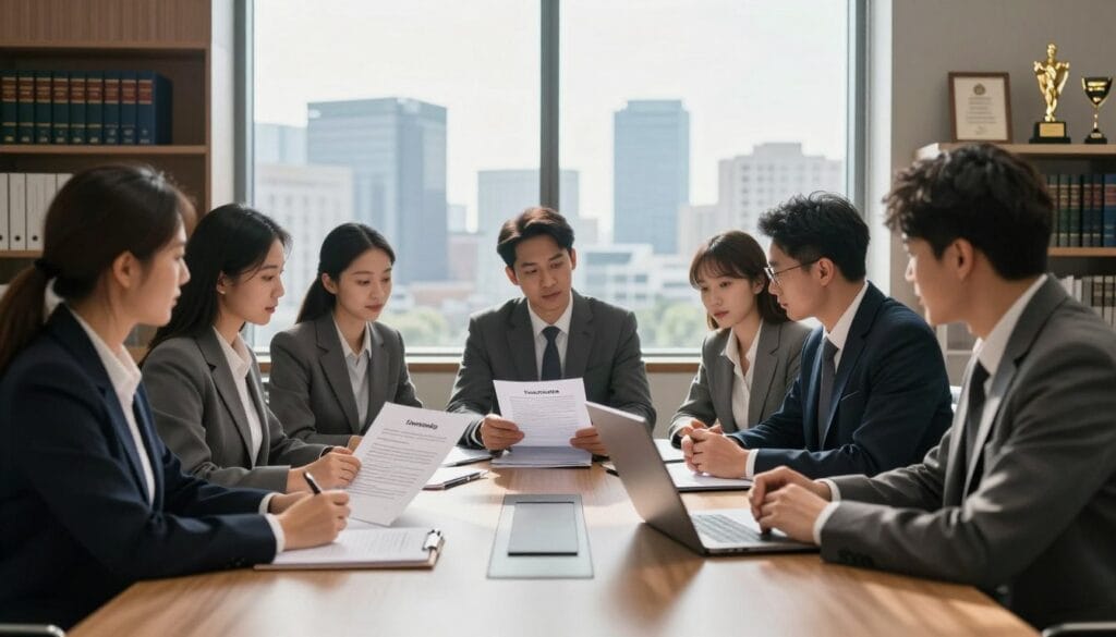 A professional office setting with a focus on a sleek conference table in the foreground, where a diverse group of business professionals—men and women in business attire—are engaged in a discussion. They are examining legal documents and a laptop, symbolizing the concepts of ownership and transferability of interests. In the middle ground, a large window reveals a city skyline, suggesting corporate dynamics. Soft, natural light filters through, casting gentle shadows that create a warm, collaborative atmosphere. In the background, shelves hold legal books and awards, adding a sense of authority. The overall mood is serious yet collaborative, emphasizing the importance of informed decision-making in business structures. A professional office setting with a focus on a sleek conference table in the foreground, where a diverse group of business professionals—men and women in business attire—are engaged in a discussion. They are examining legal documents and a laptop, symbolizing the concepts of ownership and transferability of interests. In the middle ground, a large window reveals a city skyline, suggesting corporate dynamics. Soft, natural light filters through, casting gentle shadows that create a warm, collaborative atmosphere. In the background, shelves hold legal books and awards, adding a sense of authority. The overall mood is serious yet collaborative, emphasizing the importance of informed decision-making in business structures.