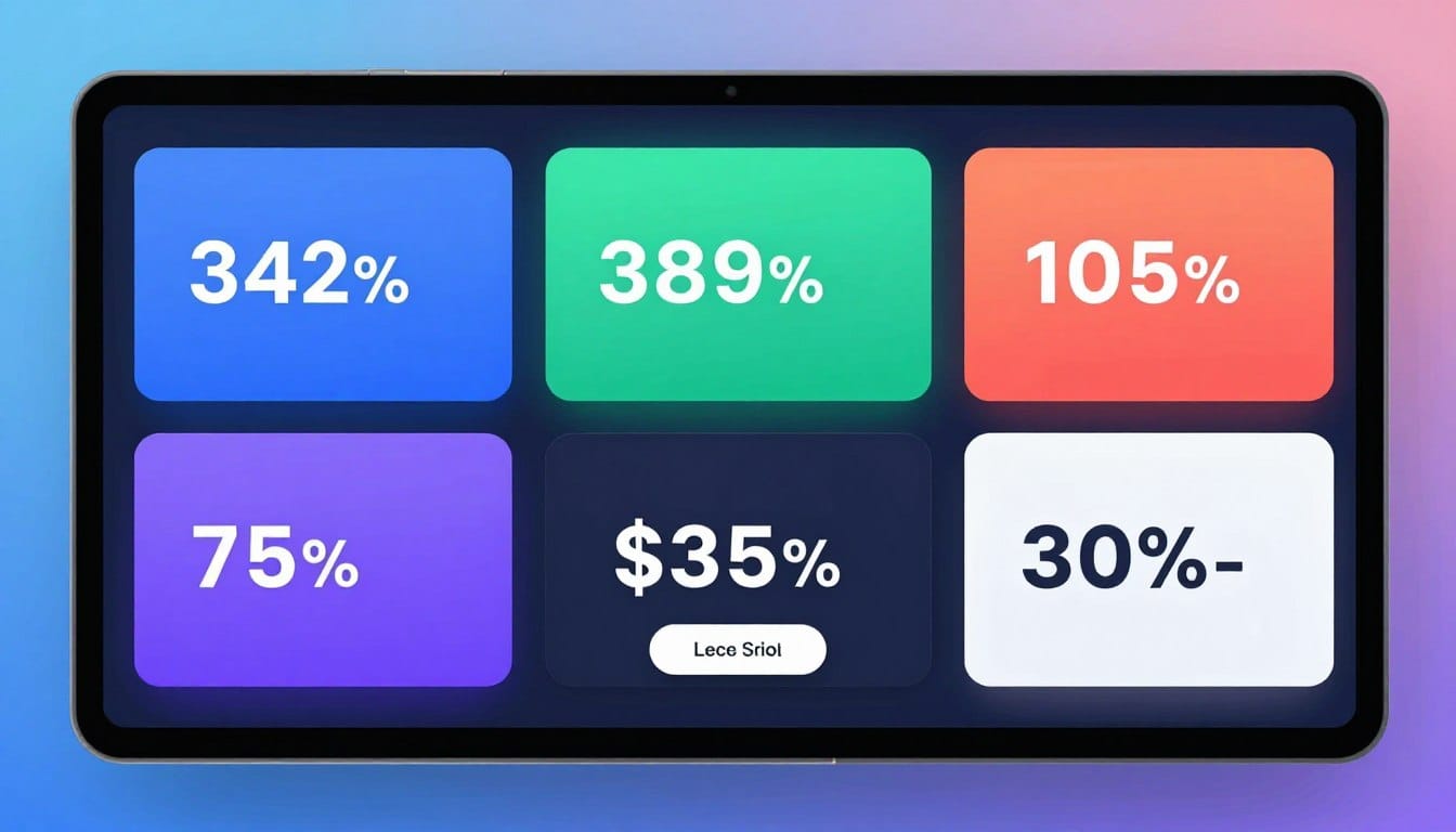 A sleek, high-tech digital dashboard displaying five distinct subscription tiers with vibrant colors, modern UI elements, and clear price tags for a marketing platform.