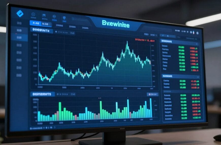 An ultra-modern digital trading interface of a cryptocurrency exchange featuring glowing blue and green price charts, sleek glass textures, and a professional financial dashboard environment.
