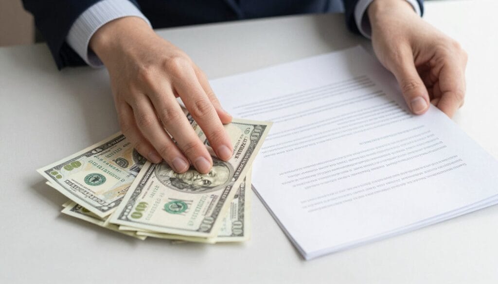 A hand sweeping away several small bills and replacing them with one single, organized document.