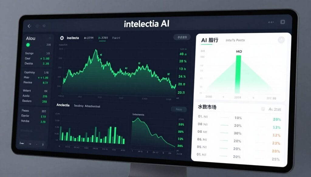 A high-tech digital dashboard for Intellectia AI showing stock and crypto charts, AI-driven analytics, and a user-friendly interface with glowing green buy/sell signals, professional 4k digital render style. A high-tech digital dashboard for Intellectia AI showing stock and crypto charts, AI-driven analytics, and a user-friendly interface with glowing green buy/sell signals, professional 4k digital render style.