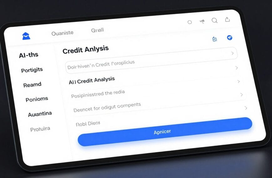 A high-tech digital interface showing AI-driven credit analysis with a clean, modern aesthetic for a personal loan application.
