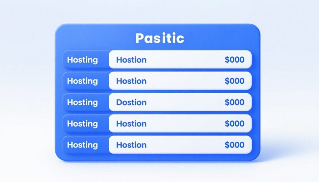 A professional 3D isometric illustration of a digital pricing table showing different hosting tiers, sleek blue and white color palette, high resolution, minimalist style. A professional 3D isometric illustration of a digital pricing table showing different hosting tiers, sleek blue and white color palette, high resolution, minimalist style.