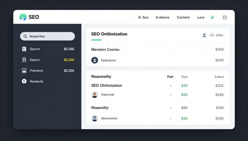 AI-driven content editor with a side panel showing SEO optimization scores, semantic keyword suggestions, and readability metrics for high-ranking search results.