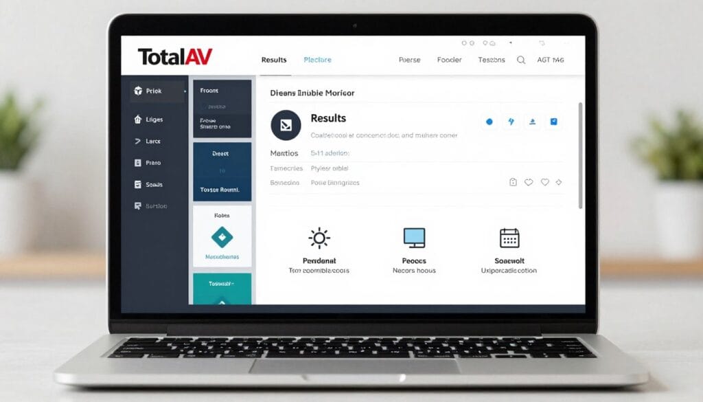 An intuitive user interface of TotalAV Free Antivirus on a laptop, showing the on-demand malware scanner results and various PC optimization tools. An intuitive user interface of TotalAV Free Antivirus on a laptop, showing the on-demand malware scanner results and various PC optimization tools.